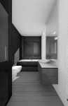 bagno stile moderno con mobile laccato e piano top in cristallo retroverniciato, design fc arredamenti