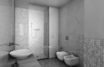 bagno stile moderno con mensola in rovere verniciato e mobile rivestito a specchio, design fc arredamenti