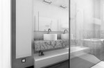 bagno stile moderno con mobile laccato e piano top in marmo, design fc arredamenti