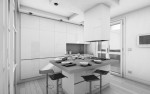 cucina stile moderno con basi pensili e colenne laccate, piano top in agglomerato di quarzo, design fc arredamenti
