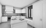 cucina stile classico con basi pensili e colenne laccate, piano top in marmo, design fc arredamenti
